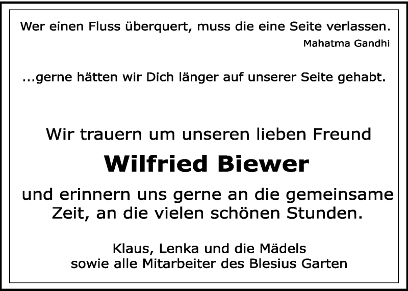  Traueranzeige für Wilfried Biewer vom 04.08.2014 aus trierischer_volksfreund