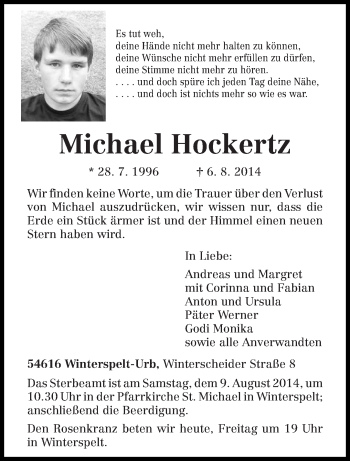 Traueranzeige von Michael Hockertz von trierischer_volksfreund