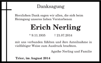 Traueranzeige von Erich Nerling von trierischer_volksfreund