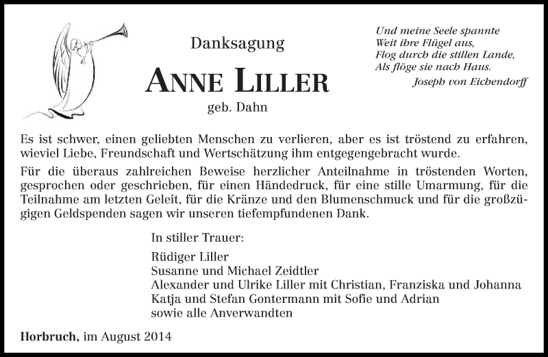  Traueranzeige für Anne Liller vom 12.08.2014 aus trierischer_volksfreund