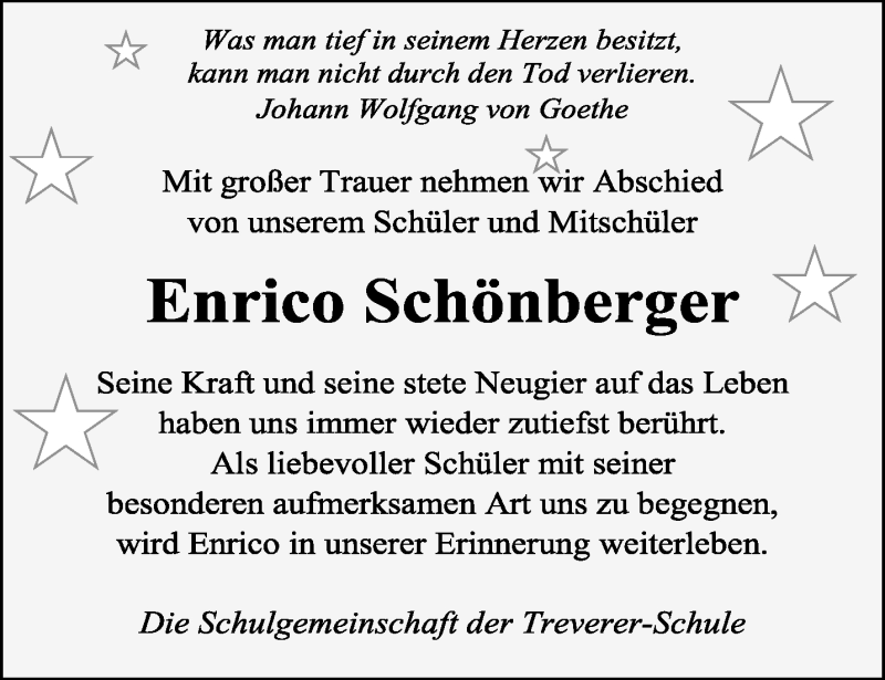  Traueranzeige für Enrico Schönberger vom 12.08.2014 aus trierischer_volksfreund