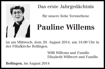 Traueranzeige von Pauline Willems von trierischer_volksfreund