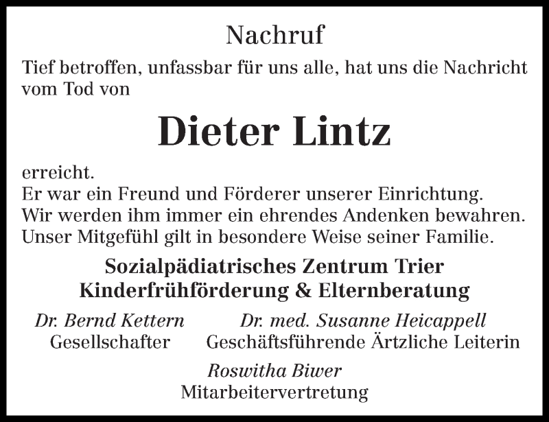  Traueranzeige für Dieter Lintz vom 23.08.2014 aus trierischer_volksfreund