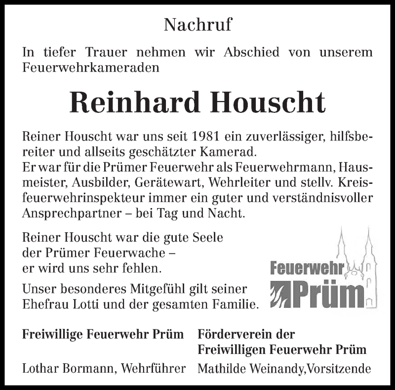  Traueranzeige für Reinhard Houscht vom 26.08.2014 aus trierischer_volksfreund