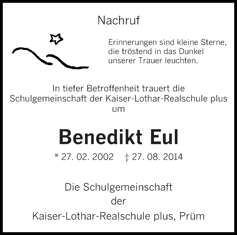  Traueranzeige für Benedikt Eul vom 03.09.2014 aus trierischer_volksfreund