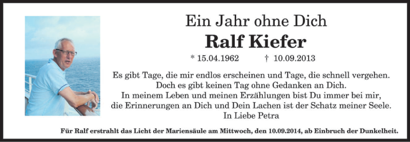  Traueranzeige für Ralf Kiefer vom 10.09.2014 aus trierischer_volksfreund