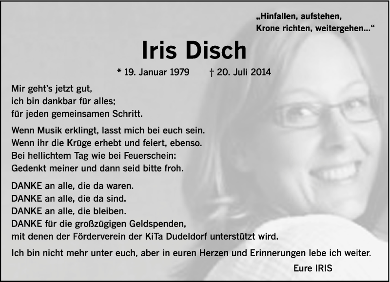  Traueranzeige für Iris Disch vom 27.09.2014 aus trierischer_volksfreund