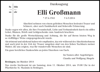 Traueranzeige von Elli Großmann von trierischer_volksfreund
