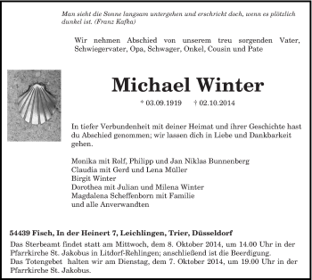 Traueranzeige von Michael Winter von trierischer_volksfreund