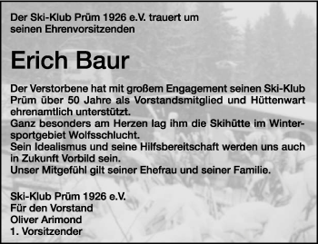 Traueranzeige von Erich Baur von trierischer_volksfreund