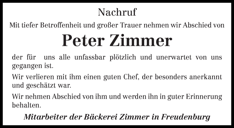 Traueranzeige für Peter Zimmer vom 23.10.2014 aus trierischer_volksfreund