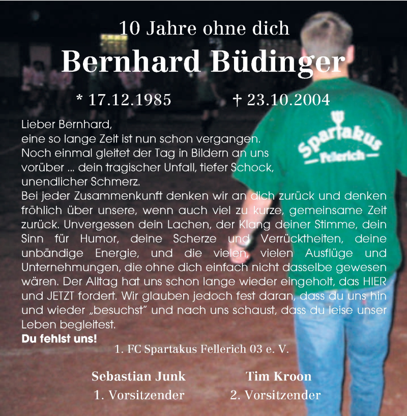  Traueranzeige für Bernhard Büdinger vom 23.10.2014 aus trierischer_volksfreund