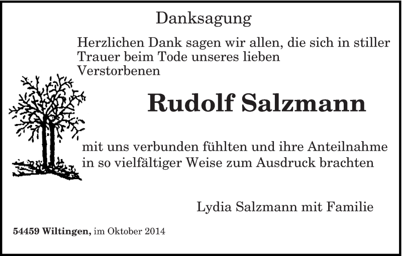  Traueranzeige für Rudolf Salzmann vom 24.10.2014 aus trierischer_volksfreund
