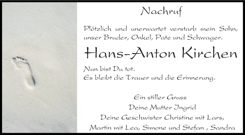  Traueranzeige für Hans-Anton Kirchen vom 24.10.2014 aus trierischer_volksfreund