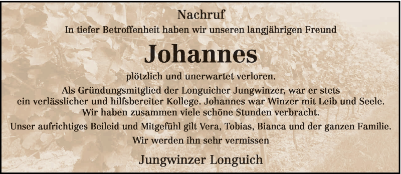  Traueranzeige für Johannes Theisen vom 06.11.2014 aus trierischer_volksfreund