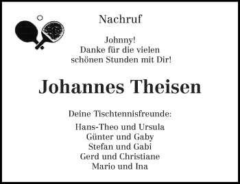 Traueranzeige von Johannes Theisen von trierischer_volksfreund