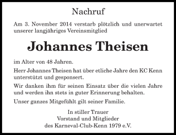 Traueranzeige von Johannes Theisen von trierischer_volksfreund