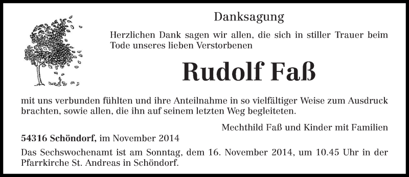  Traueranzeige für Rudolf Faß vom 12.11.2014 aus trierischer_volksfreund