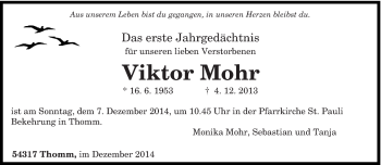 Traueranzeige von Viktor Mohr von trierischer_volksfreund