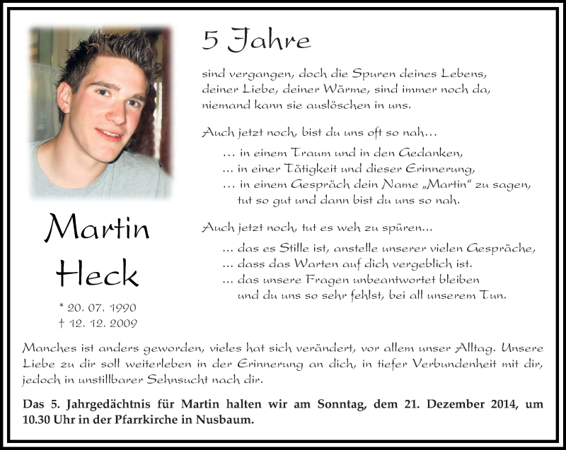 Traueranzeige für Martin Heck vom 12.12.2014 aus trierischer_volksfreund