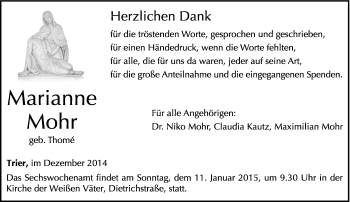 Traueranzeige von Marianne Mohr von trierischer_volksfreund