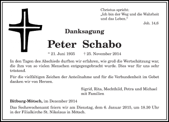 Traueranzeige von Peter Schabo von trierischer_volksfreund