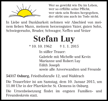 Traueranzeige von Stefan Luy von trierischer_volksfreund