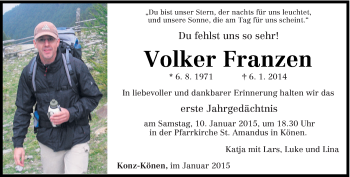 Traueranzeige von Volker Franzen von trierischer_volksfreund