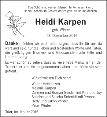 Traueranzeige von Heidi Karpen von trierischer_volksfreund