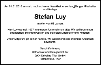 Traueranzeige von Stefan Luy von trierischer_volksfreund