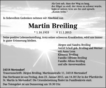 Traueranzeige von Martin Breiling von trierischer_volksfreund
