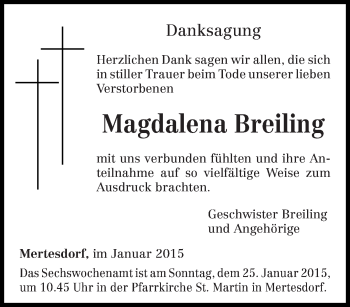 Traueranzeige von Magdalena Breiling von trierischer_volksfreund