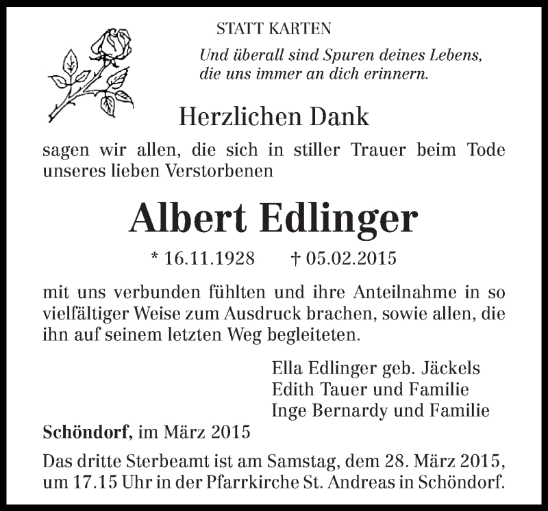  Traueranzeige für Albert Edlinger vom 21.03.2015 aus trierischer_volksfreund