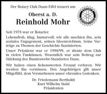 Traueranzeige von Reinhold Mohr von trierischer_volksfreund