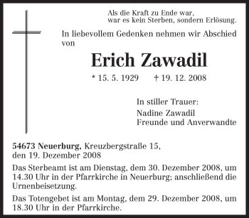 Traueranzeige von Erich Zawadil von TRIERISCHER VOLKSFREUND