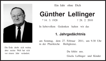 Traueranzeige von Günther Lellinger von TRIERISCHER VOLKSFREUND