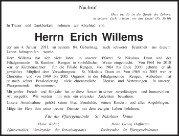 Traueranzeige von Erich Willems von TRIERISCHER VOLKSFREUND