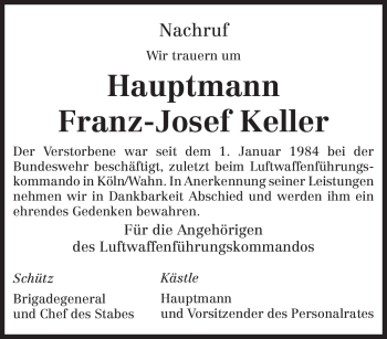 Traueranzeige von Franz-Josef Keller von TRIERISCHER VOLKSFREUND