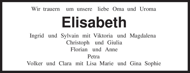  Traueranzeige für Elisabeth Unbekannt vom 20.04.2010 aus TRIERISCHER VOLKSFREUND