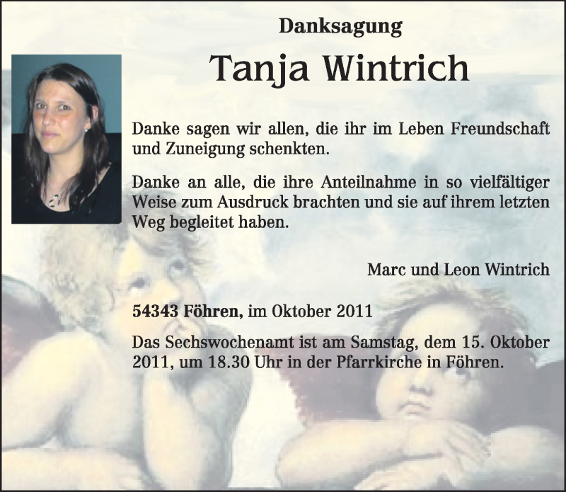  Traueranzeige für Tanja Wintrich vom 12.10.2011 aus TRIERISCHER VOLKSFREUND