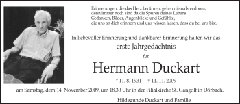Traueranzeige von Hermann Duckart von TRIERISCHER VOLKSFREUND