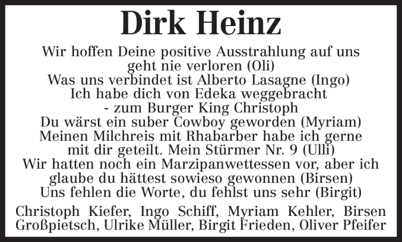  Traueranzeige für Dirk Heinz vom 01.10.2008 aus TRIERISCHER VOLKSFREUND