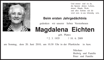 Traueranzeige von Magdalena Eichten von TRIERISCHER VOLKSFREUND