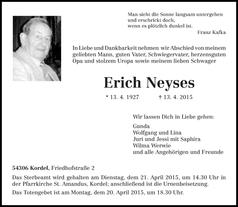  Traueranzeige für Erich Neyses vom 17.04.2015 aus trierischer_volksfreund