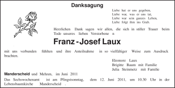 Traueranzeige von Franz - Josef Laux von TRIERISCHER VOLKSFREUND