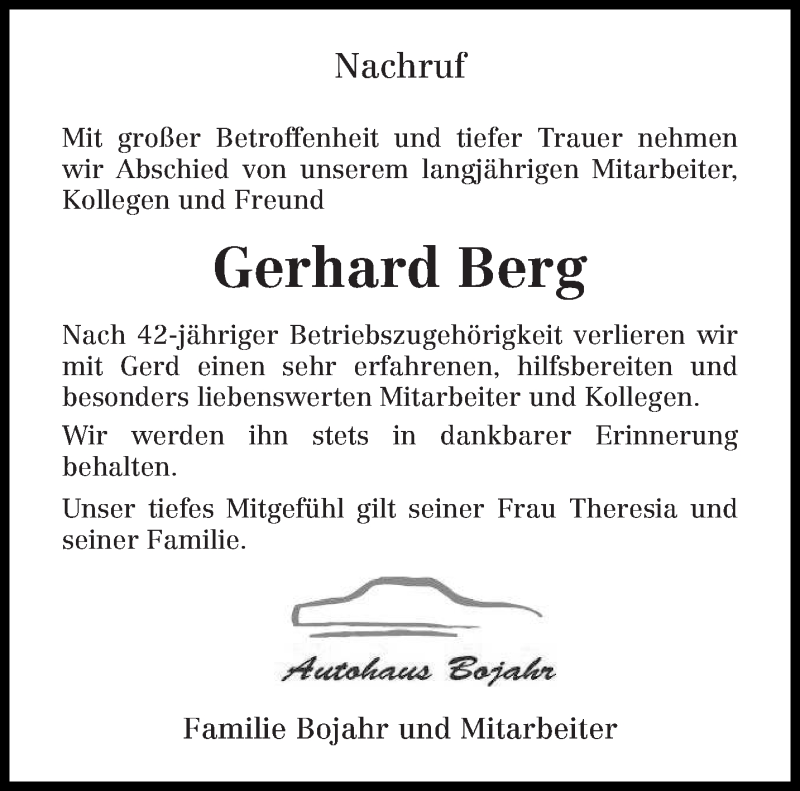  Traueranzeige für Gerhard Berg vom 23.06.2015 aus trierischer_volksfreund
