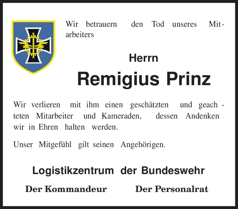  Traueranzeige für Remigius Prinz vom 15.10.2011 aus TRIERISCHER VOLKSFREUND