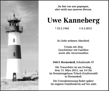 Traueranzeige von Uwe Kanneberg von trierischer_volksfreund