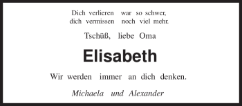 Traueranzeige von Elisabeth Unbekannt von TRIERISCHER VOLKSFREUND