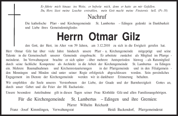 Traueranzeige von Otmar Gilz von TRIERISCHER VOLKSFREUND